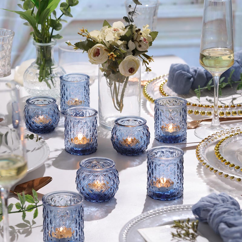 NITIME 36pcs Assorted Blue Votive Candle Holders  Blue Candle Holders for Wedding Table Decor  Tea Lights Candle Holder for Table Centerpiece  Bridal Shower  Baby Shower Decorations - Image 3